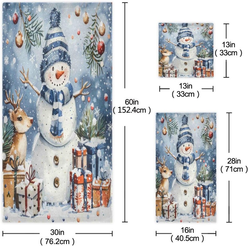 Dussdil Winter Snowflakes Snowman Bathroom Towel Set of 3 Pcs Deer Snow Hand Fingertip Bath Towels for Home Bathroom Hotel Gym Swim Washcloth Soft Thin Durable Highly Absorbent Multipurpose Decor - Image 2